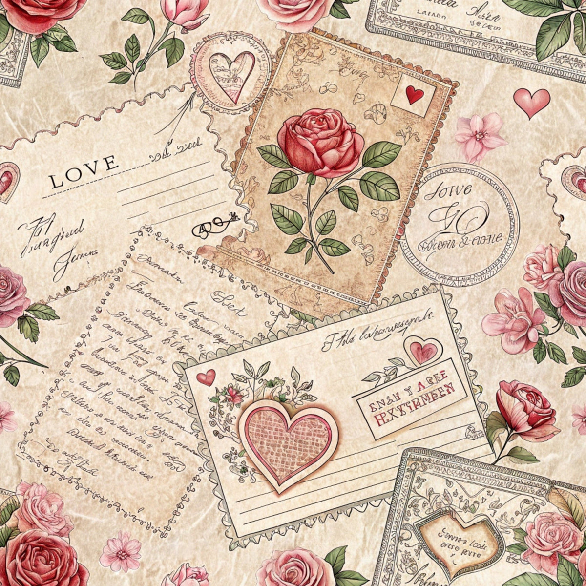 Antique Valentine Postcards Pattern 9 Minky Fabric