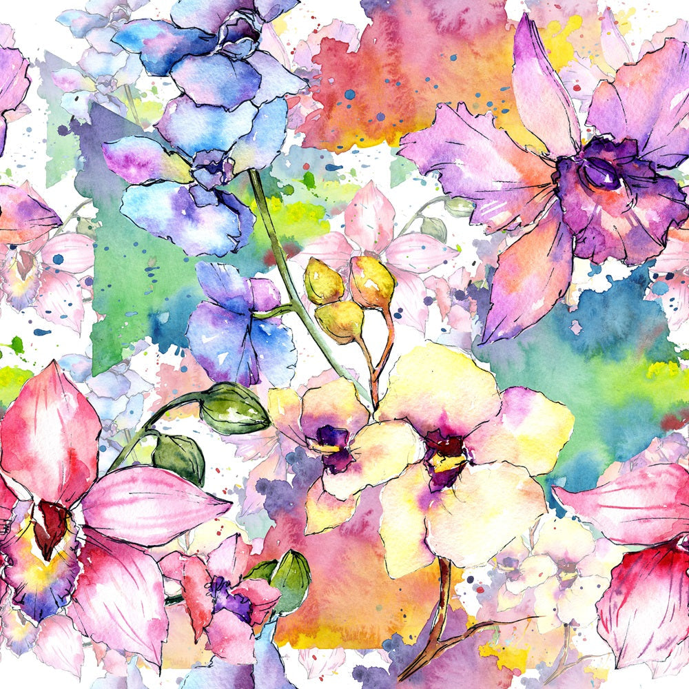 Aquarelle Orchid Flowers Pattern Minky Fabric