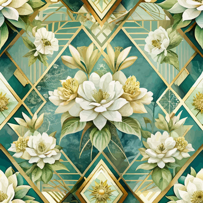 Gilded Jade Blooms Pattern 101 Minky Fabric