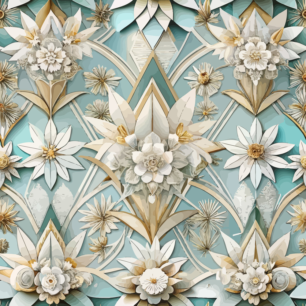 Gilded Jade Blooms Pattern 3 Minky Fabric