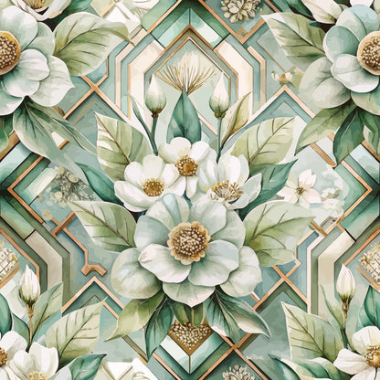 Gilded Jade Blooms Pattern 41 Minky Fabric