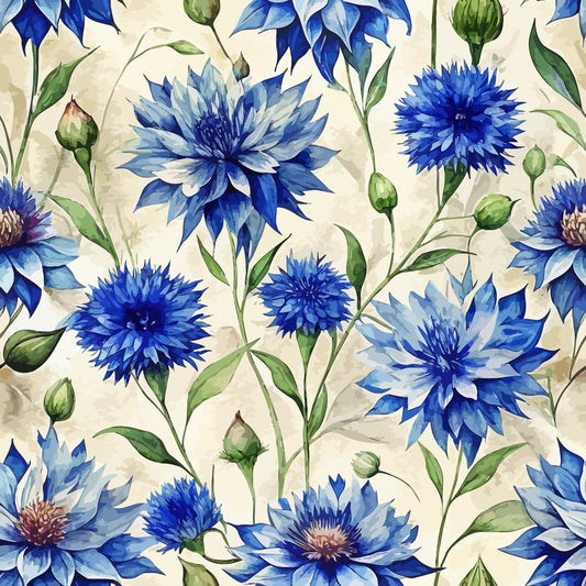 Art Nouveau Blue Cornflowers Pattern 1 Quilting Cotton Fabric