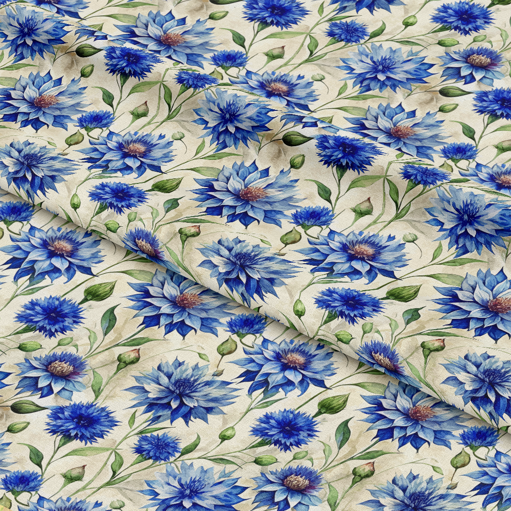 Art Nouveau Blue Cornflowers Pattern 1 Quilting Cotton Fabric