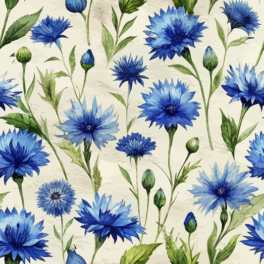 Art Nouveau Blue Cornflowers Pattern 2 Quilting Cotton Fabric