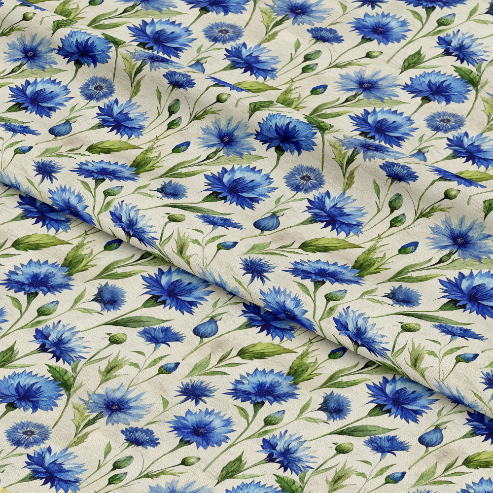 Art Nouveau Blue Cornflowers Pattern 2 Quilting Cotton Fabric