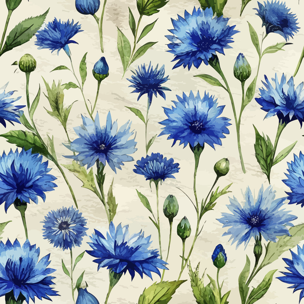Art Nouveau Blue Cornflowers Pattern 2 Quilting Cotton Fabric