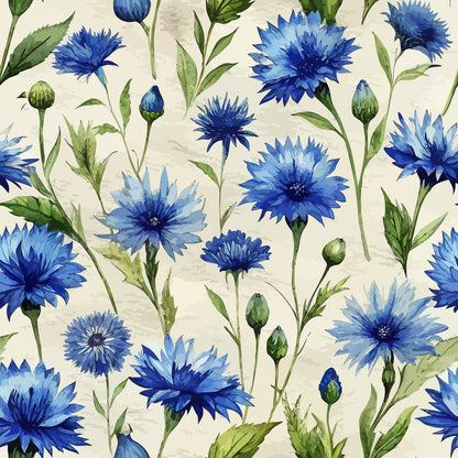 Art Nouveau Blue Cornflowers Pattern 2 Quilting Cotton Fabric