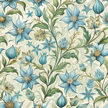 Art Nouveau Borage Flowers Pattern 1 Quilting Cotton Fabric