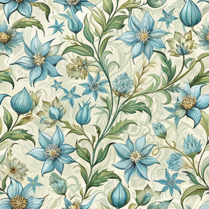 Art Nouveau Borage Flowers Pattern 1 Minky Fabric