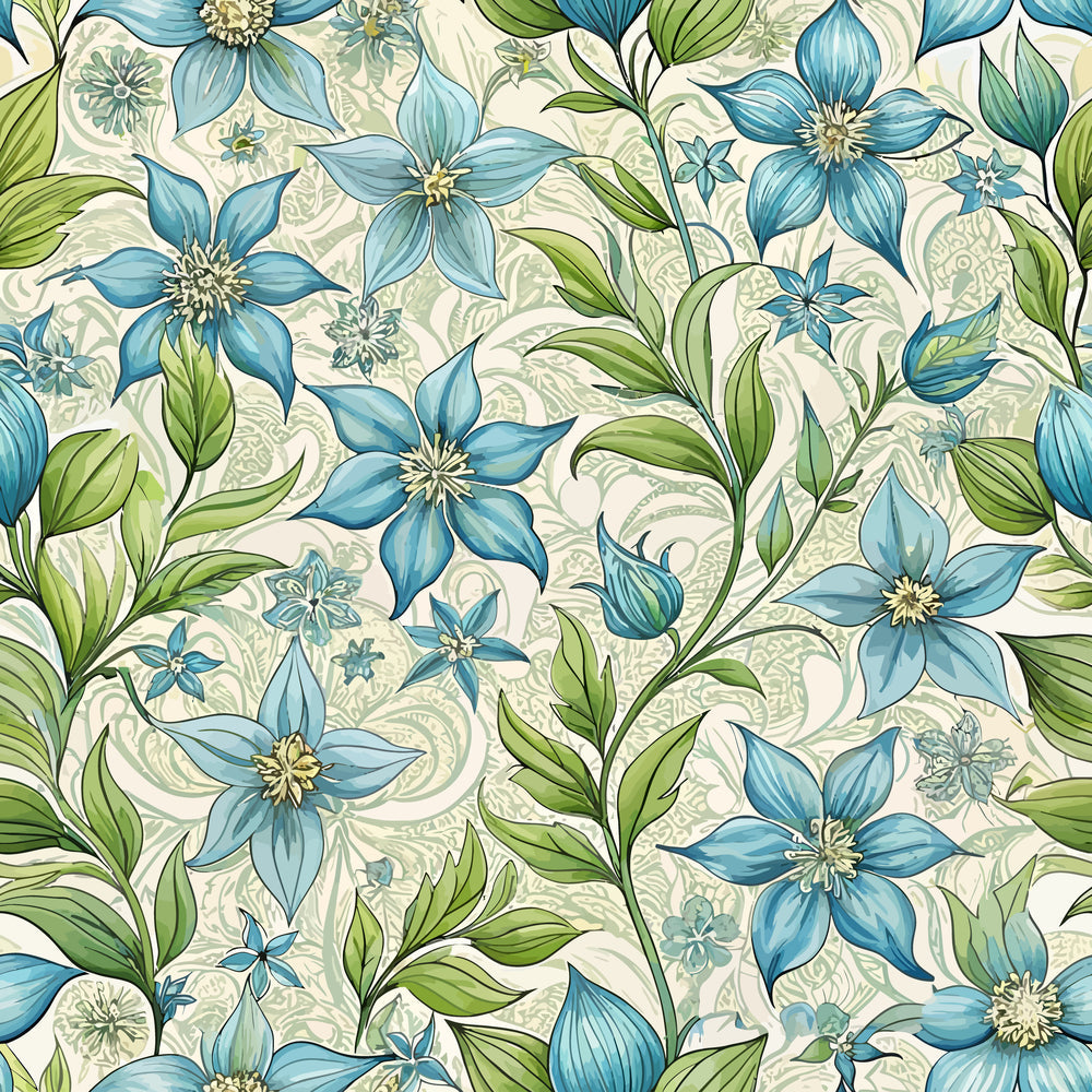 Art Nouveau Borage Flowers Pattern 2 Quilting Cotton Fabric