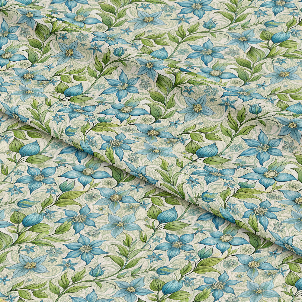 Art Nouveau Borage Flowers Pattern 2 Quilting Cotton Fabric