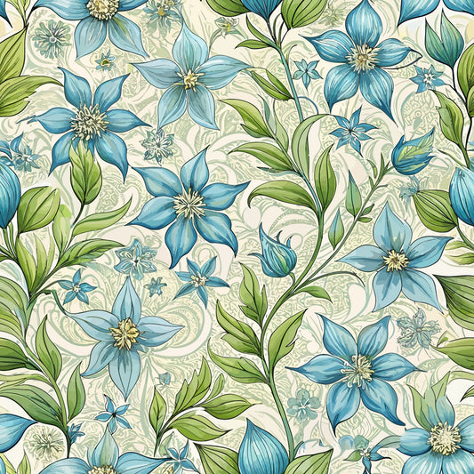 Art Nouveau Borage Flowers Pattern 2 Quilting Cotton Fabric