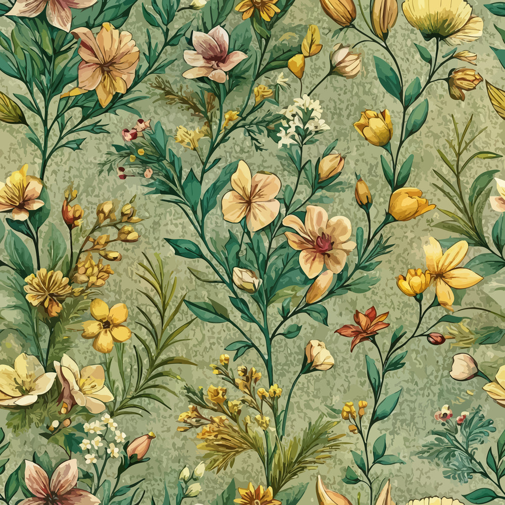 Art Nouveau Broom Flowers Pattern 1 Minky Fabric