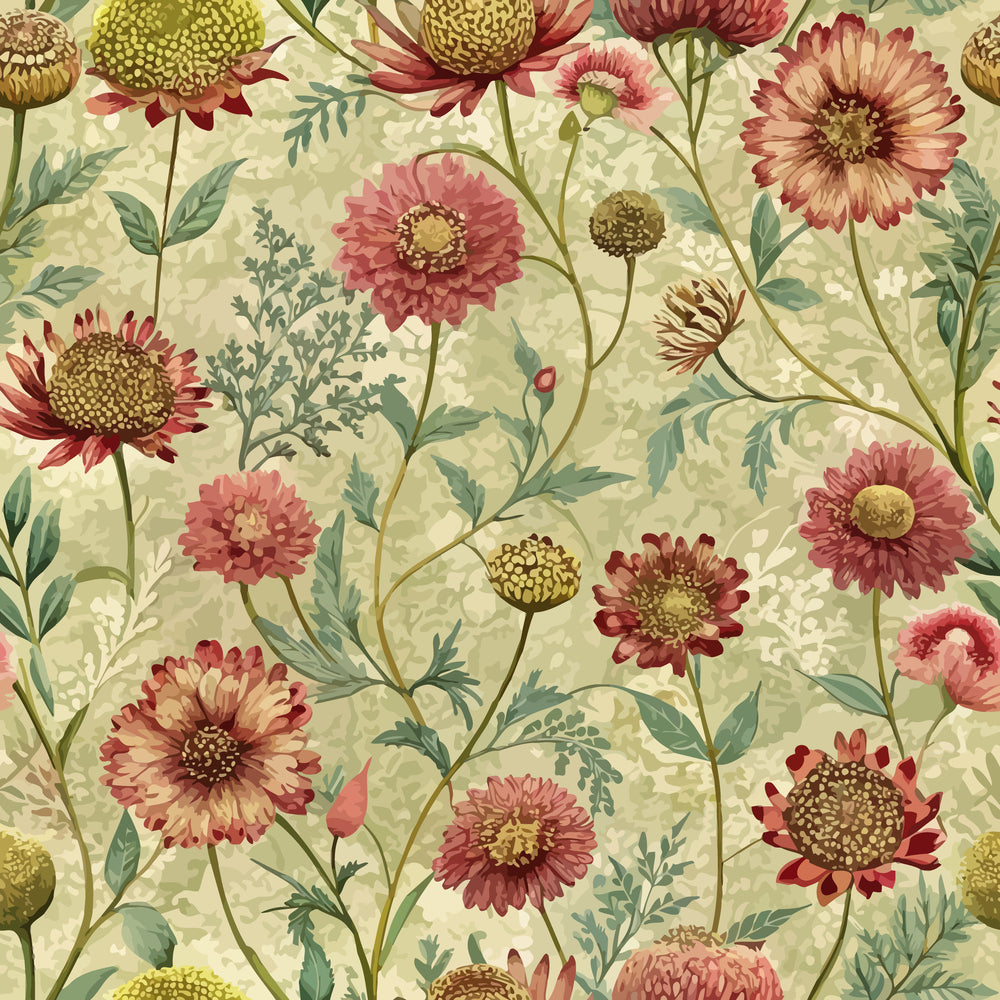 Art Nouveau Burnet Flowers Pattern 2 Minky Fabric