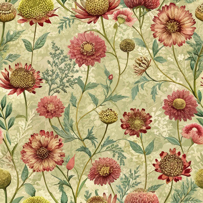 Art Nouveau Burnet Flowers Pattern 2 Minky Fabric