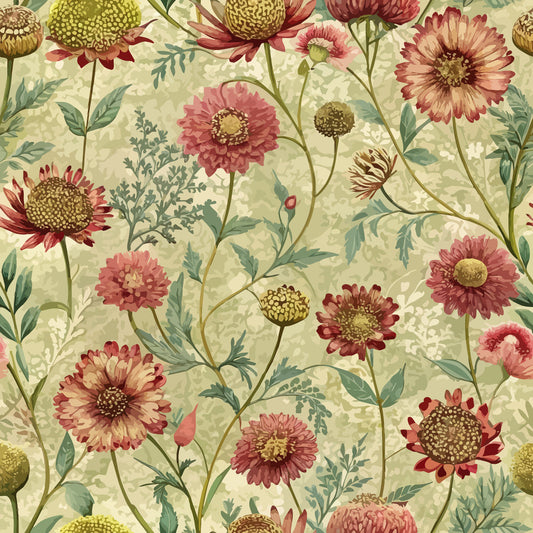 Art Nouveau Burnet Flowers Pattern 2 Quilting Cotton Fabric