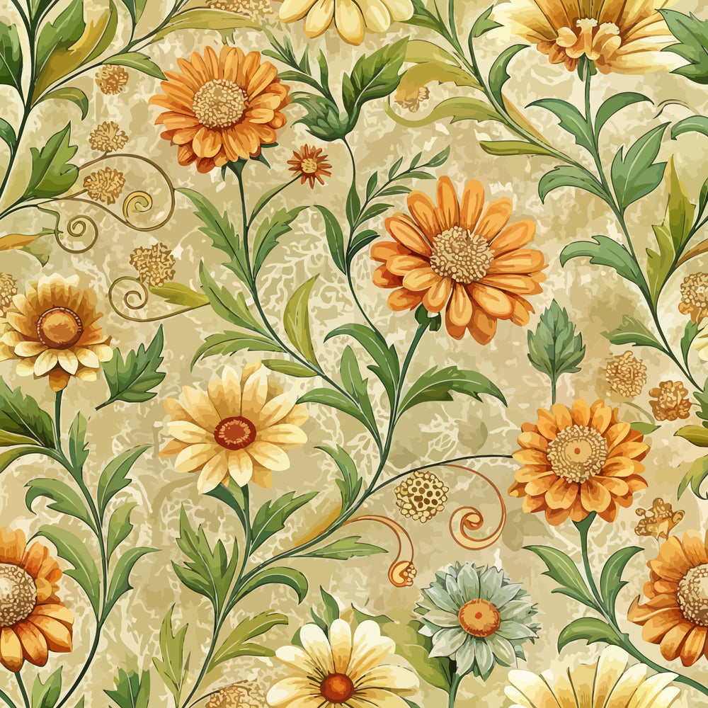 Art Nouveau Calendulas Pattern 1 Minky Fabric