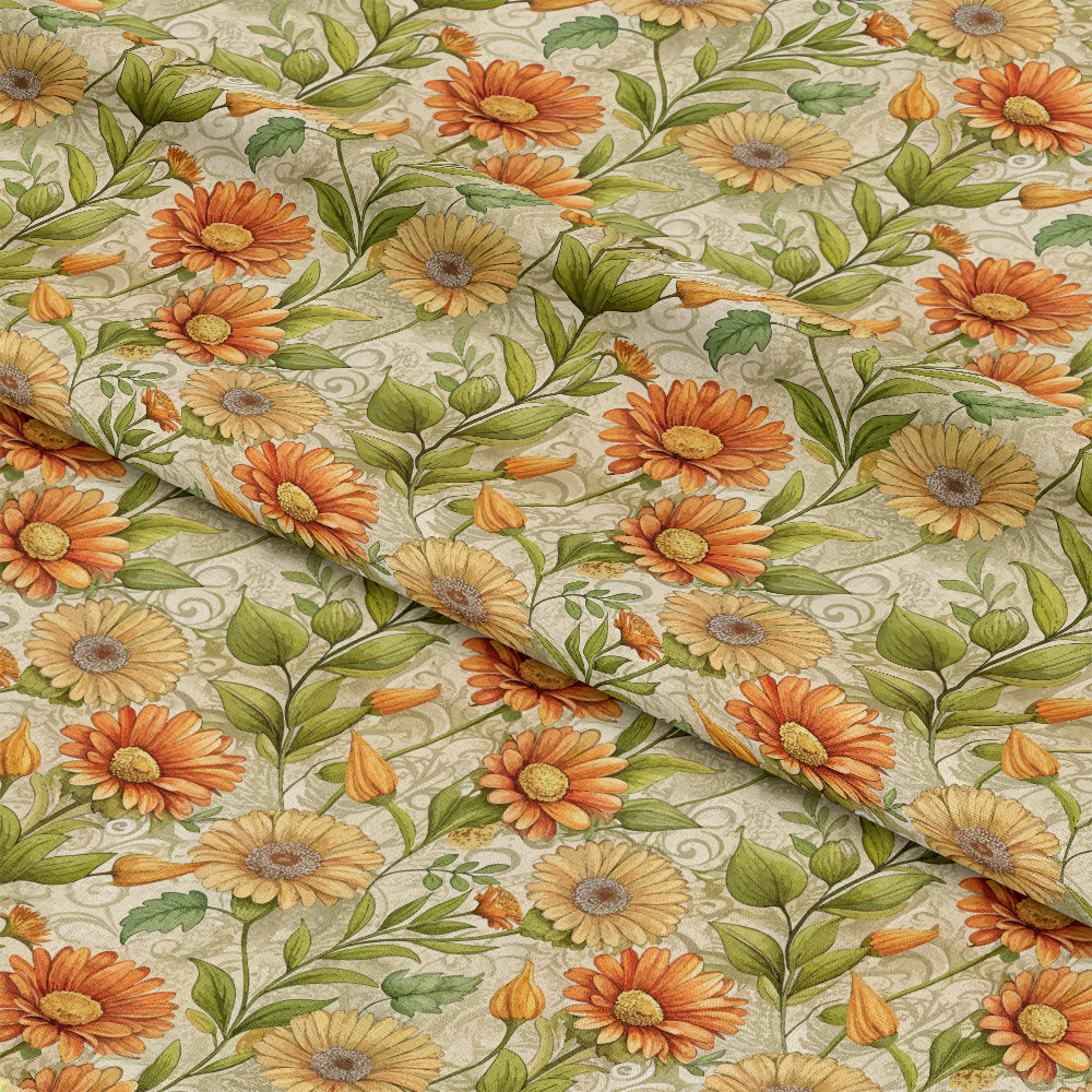 Art Nouveau Calendulas Pattern 2 Quilting Cotton Fabric