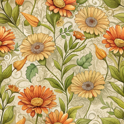 Art Nouveau Calendulas Pattern 2 Quilting Cotton Fabric