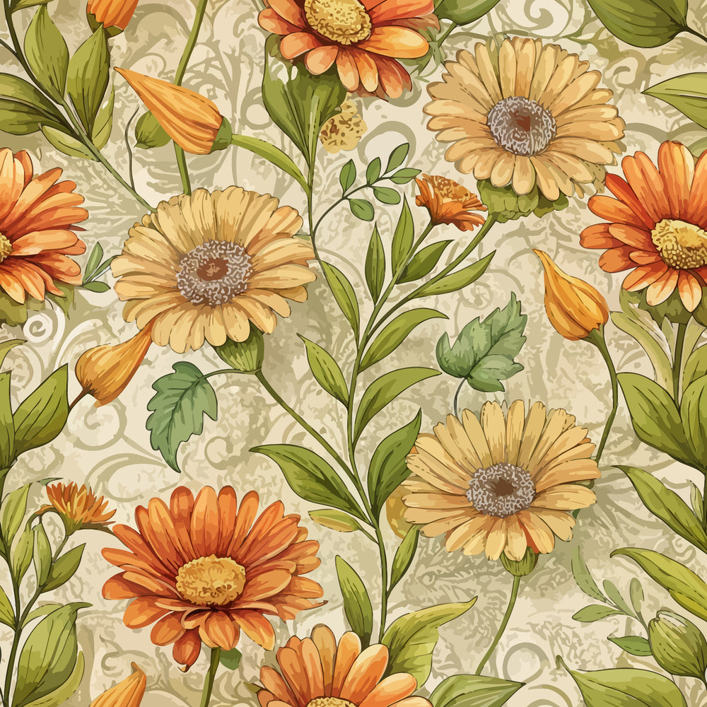 Art Nouveau Calendulas Pattern 2 Minky Fabric