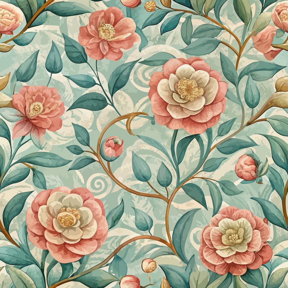Art Nouveau Camellias Pattern 1 Quilting Cotton Fabric