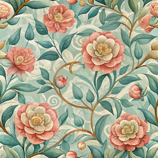 Art Nouveau Camellias Pattern 1 Quilting Cotton Fabric