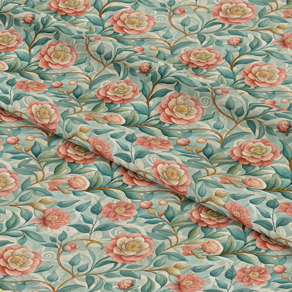 Art Nouveau Camellias Pattern 1 Quilting Cotton Fabric