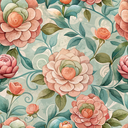 Art Nouveau Camellias Pattern 2 Quilting Cotton Fabric