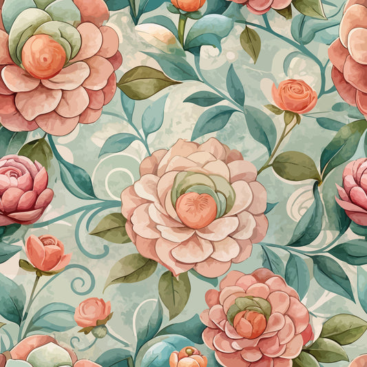 Art Nouveau Camellias Pattern 2 Quilting Cotton Fabric