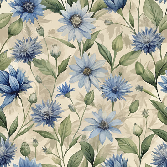 Art Nouveau Chicory Flowers Pattern 1 Quilting Cotton Fabric