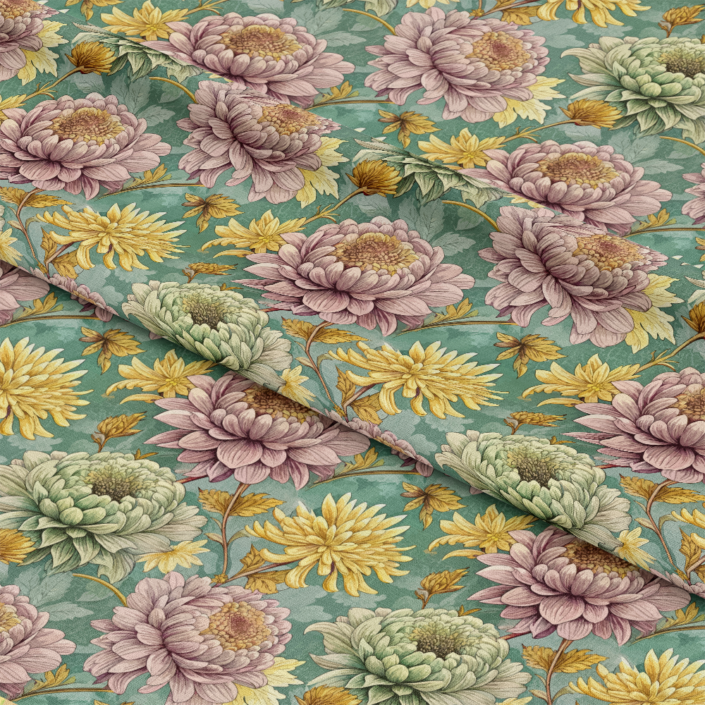 Art Nouveau Chrysanthemums Pattern 1 Quilting Cotton Fabric