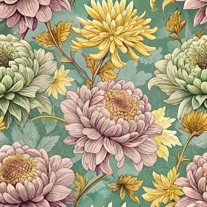 Art Nouveau Chrysanthemums Pattern 1 Minky Fabric