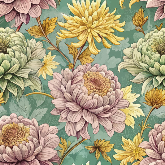 Art Nouveau Chrysanthemums Pattern 1 Quilting Cotton Fabric