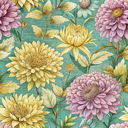 Art Nouveau Chrysanthemums Pattern 2 Quilting Cotton Fabric