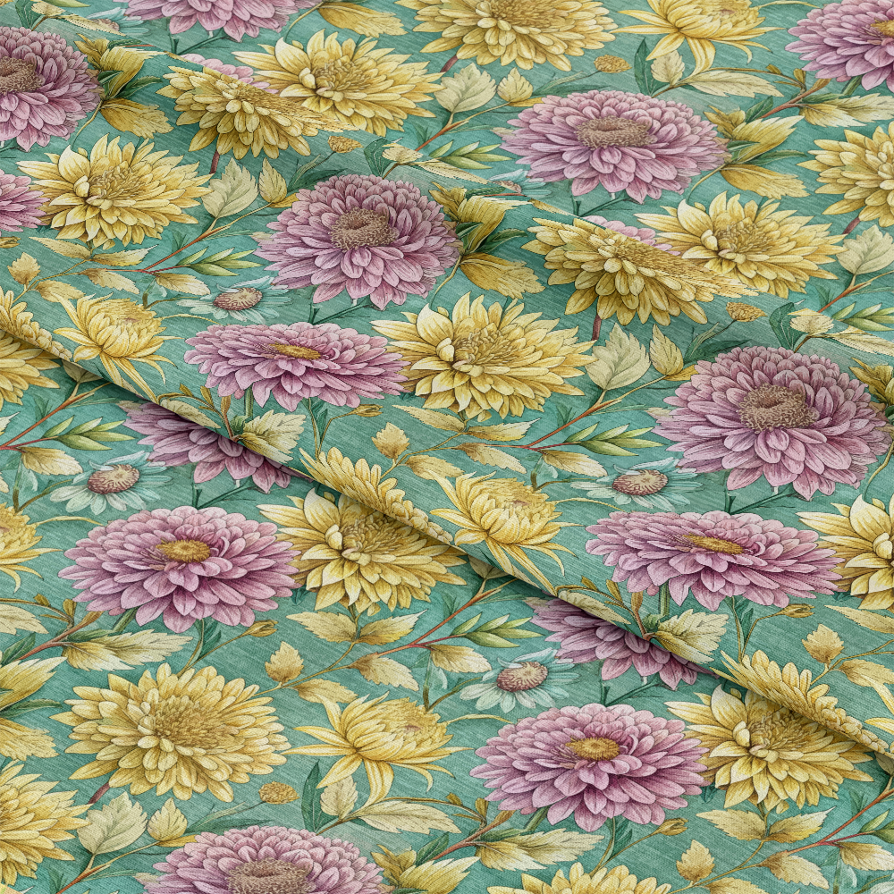 Art Nouveau Chrysanthemums Pattern 2 Quilting Cotton Fabric