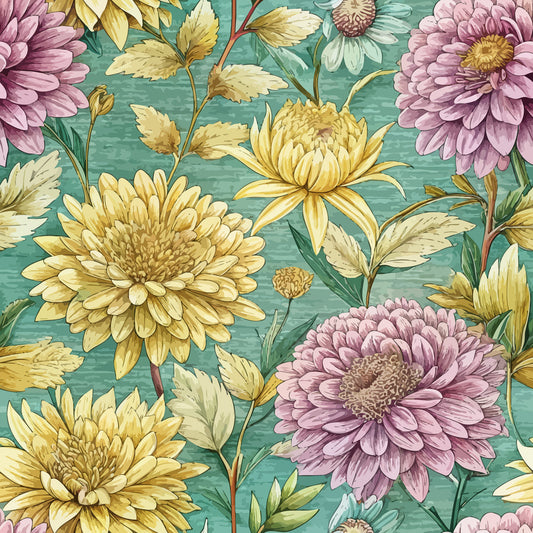Art Nouveau Chrysanthemums Pattern 2 Quilting Cotton Fabric