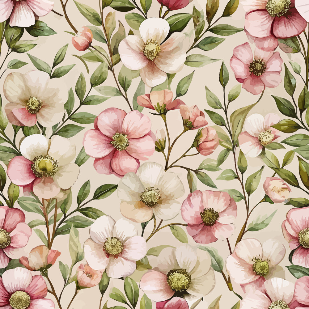 Art Nouveau Cistus Flowers Pattern 1 Minky Fabric