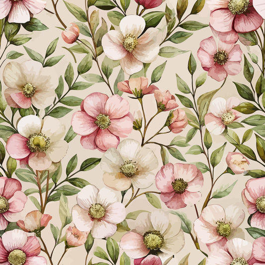 Art Nouveau Cistus Flowers Pattern 1 Minky Fabric