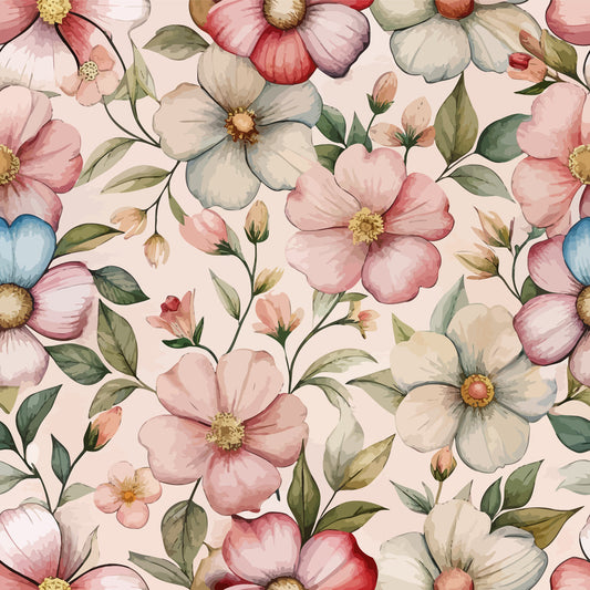 Art Nouveau Cistus Flowers Pattern 2 Quilting Cotton Fabric