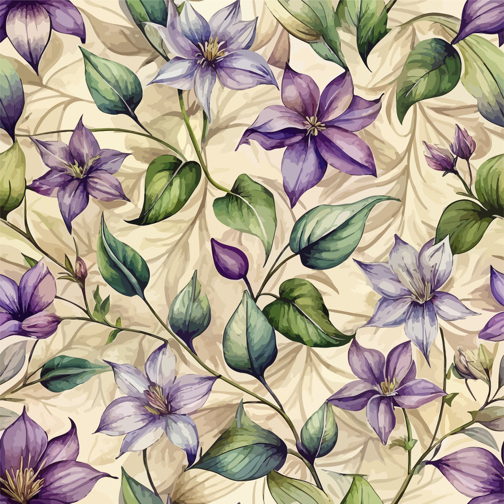 Art Nouveau Clematis Pattern 1 Minky Fabric