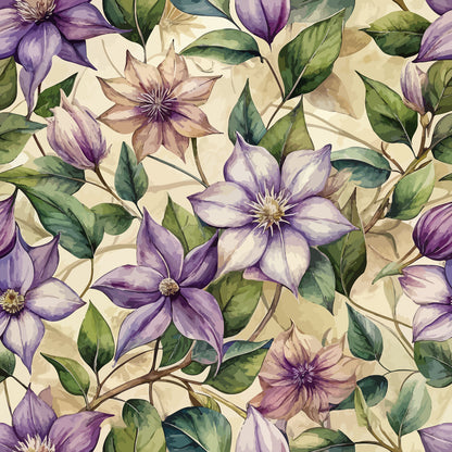 Art Nouveau Clematis Pattern 2 Minky Fabric