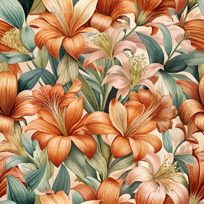 Art Nouveau Clivia Flowers Pattern 1 Quilting Cotton Fabric