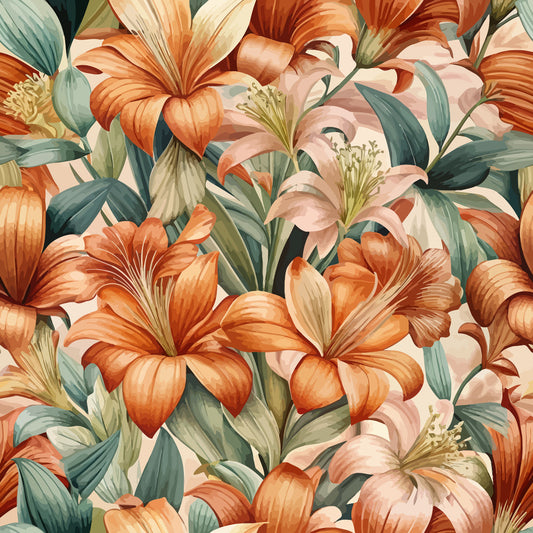 Art Nouveau Clivia Flowers Pattern 1 Quilting Cotton Fabric