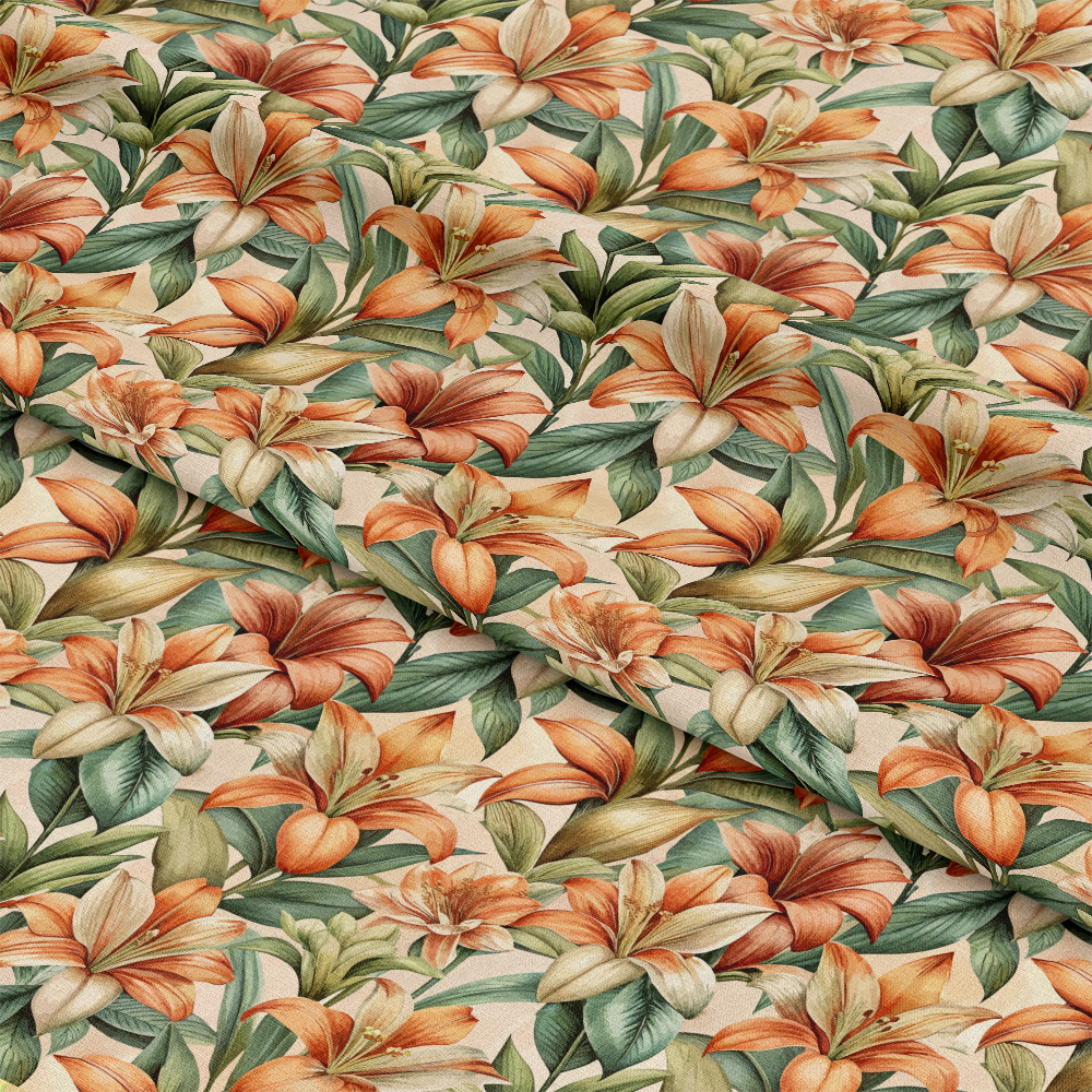 Art Nouveau Clivia Flowers Pattern 2 Quilting Cotton Fabric