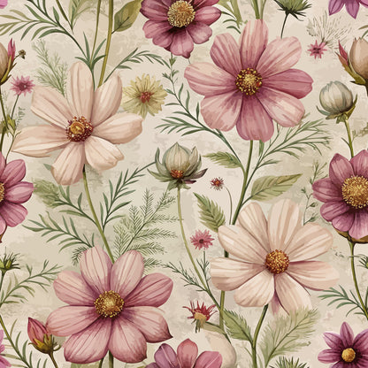 Art Nouveau Cosmos Flowers Pattern 1 Minky Fabric