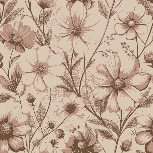 Art Nouveau Cosmos Flowers Pattern 2 Quilting Cotton Fabric