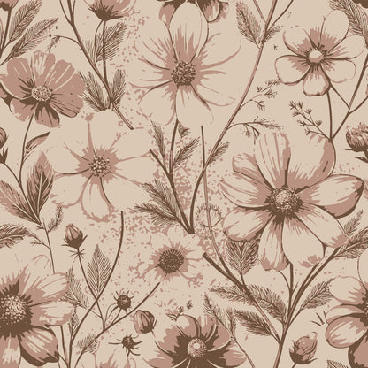 Art Nouveau Cosmos Flowers Pattern 2 Minky Fabric