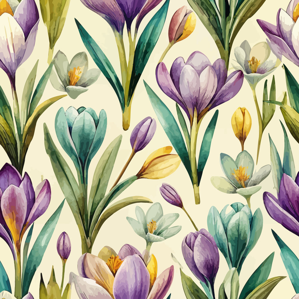 Art Nouveau Crocus Flowers Pattern 1 Minky Fabric