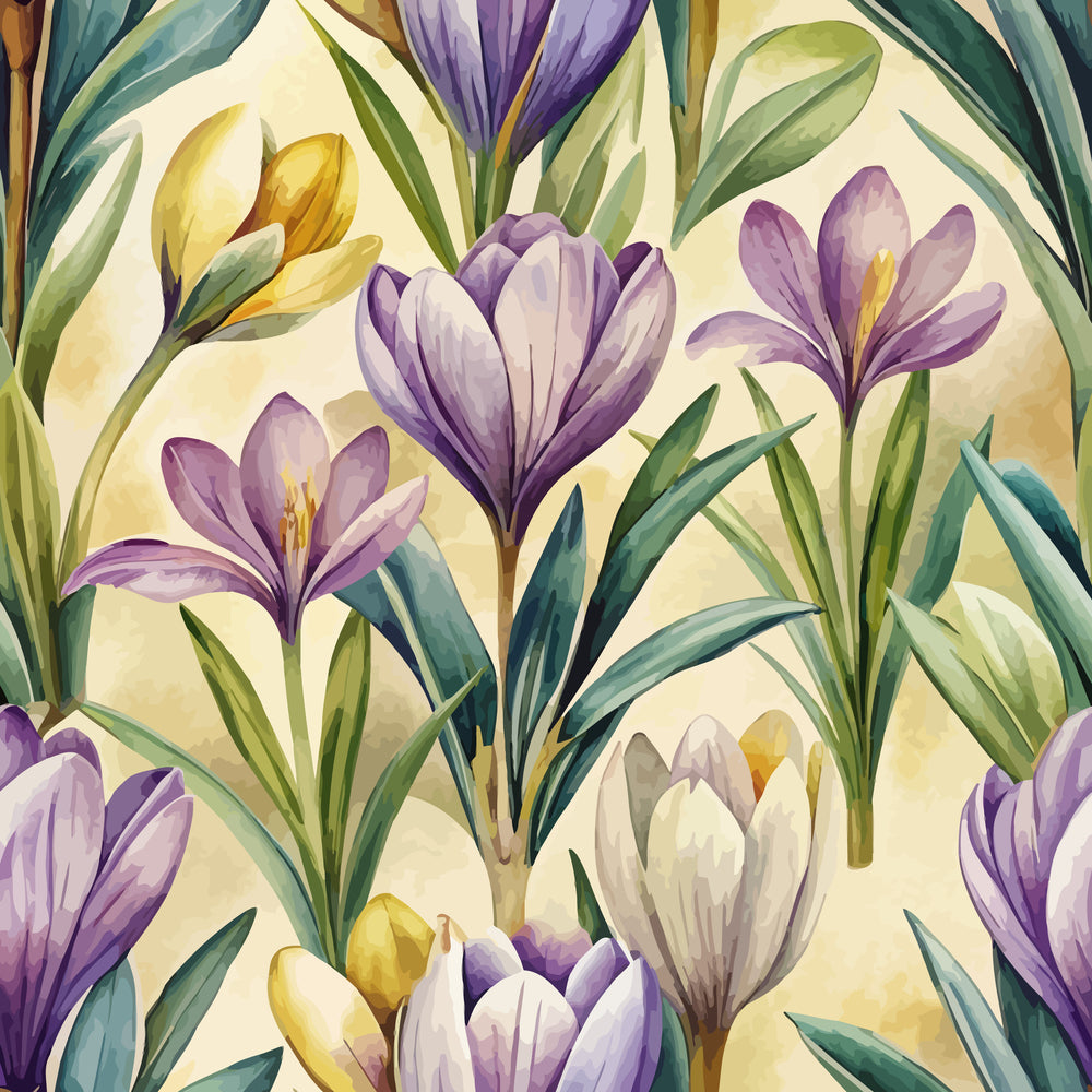 Art Nouveau Crocus Flowers Pattern 2 Minky Fabric
