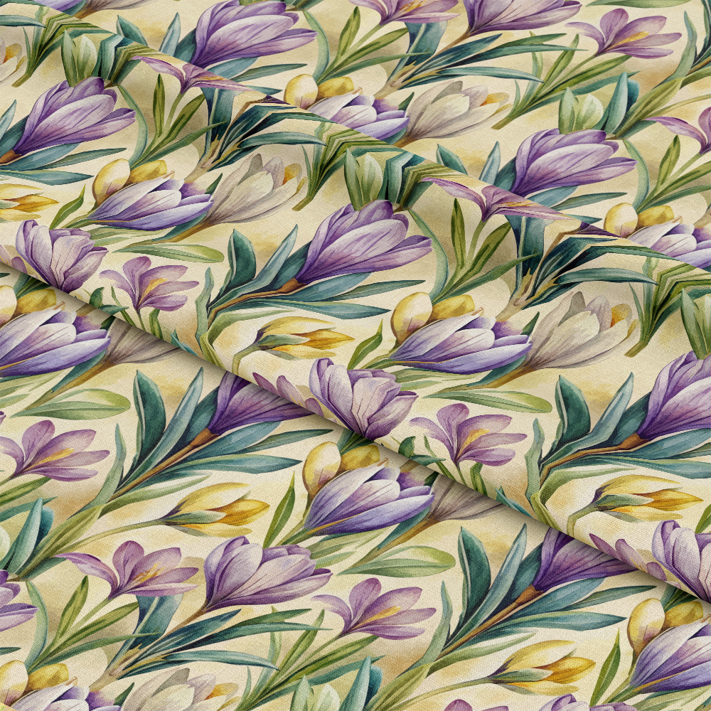 Art Nouveau Crocus Flowers Pattern 2 Quilting Cotton Fabric